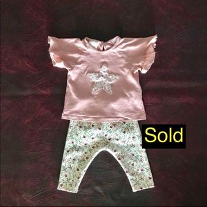 Zara babygirl pink star Top& Floral Pants 3/6 m